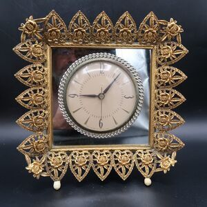 Sessions Mantel Table Clock Electric Ornate Gold Mirror MCM Vintage Tested